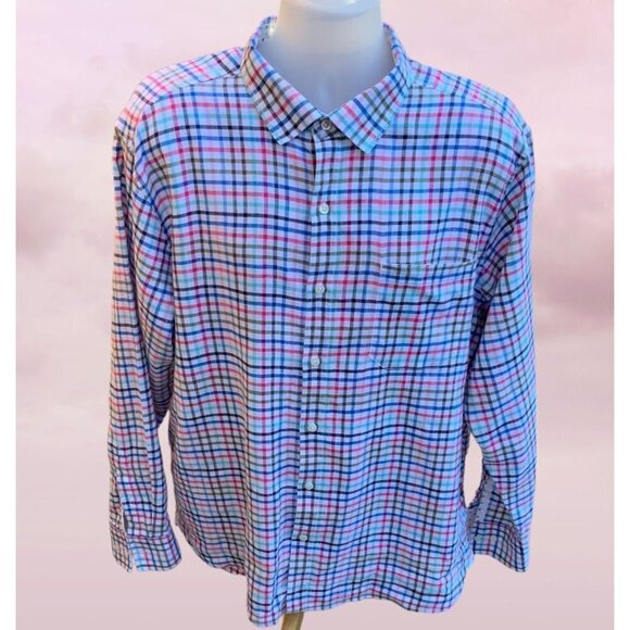 Tommy Bahama long sleeve linen blend button down colorful checkered shirt XL - Picture 1 of 4